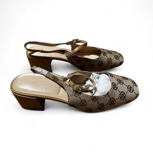 Tan Floral Slingback Heels